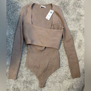 Brown Ribbed Knit Halter Top